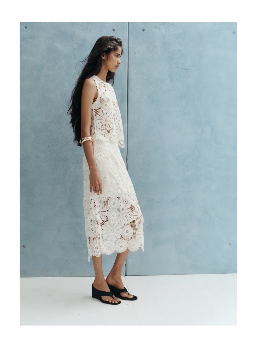 Mango White Crochet Midi Skirt And Top